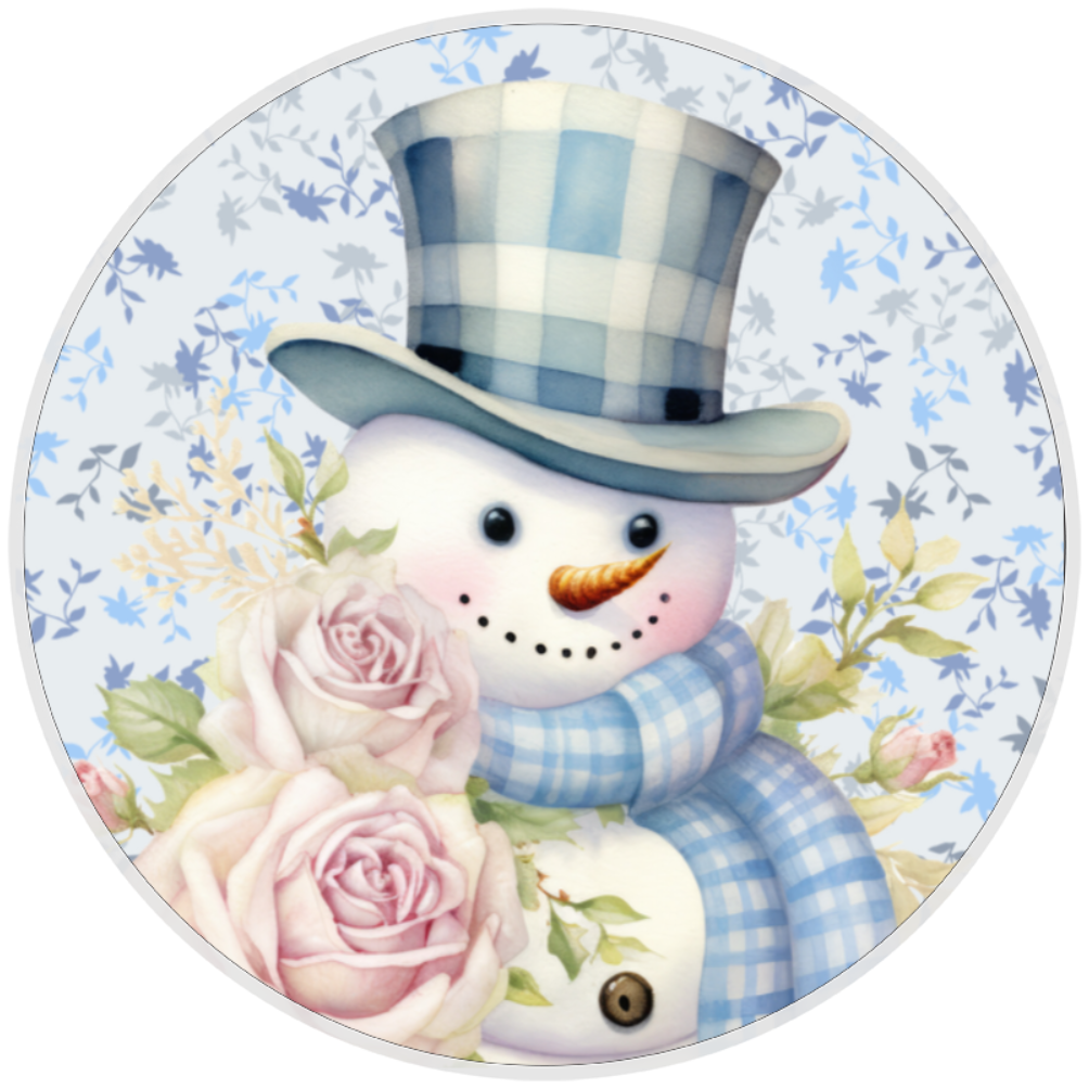10” Floral Snowman Winter Sign, Wreath Sign, Home Decor, Aluminum, The Ritzy Cactus