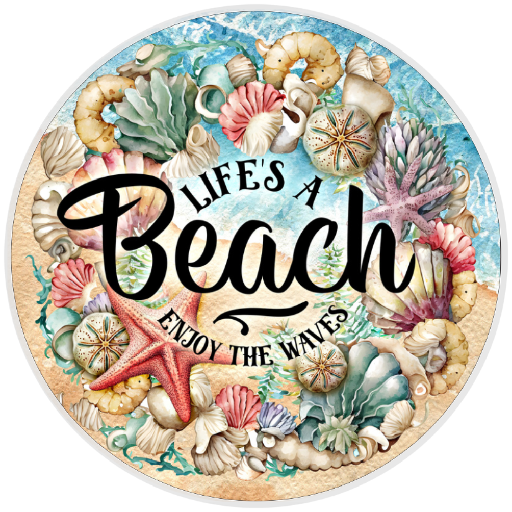 10” Beach Wreath Sign, Home Decor, Aluminum, The Ritzy Cactus