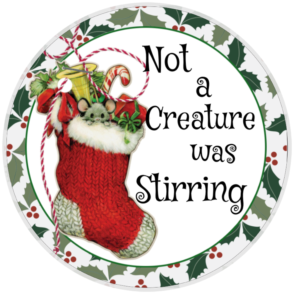 10” Mouse Christmas Stocking Sign, Home Decor, Aluminum, The Ritzy Cactus