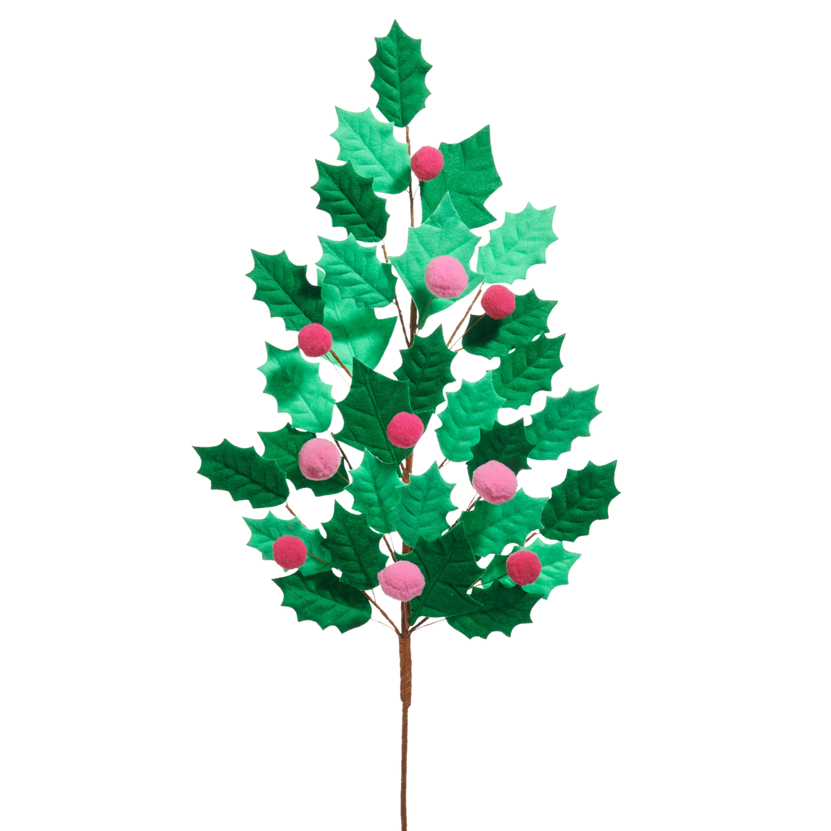 Pink Holly Felt Holiday Spray, Holiday Stem Embellishment