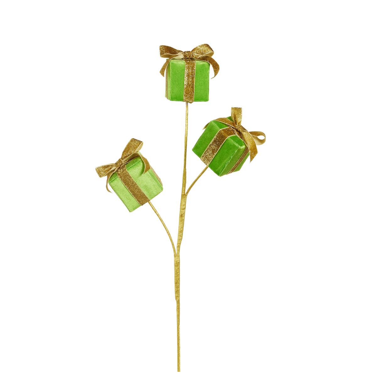 Green Gold Bow Holiday Package Spray, Holiday Stem Embellishment