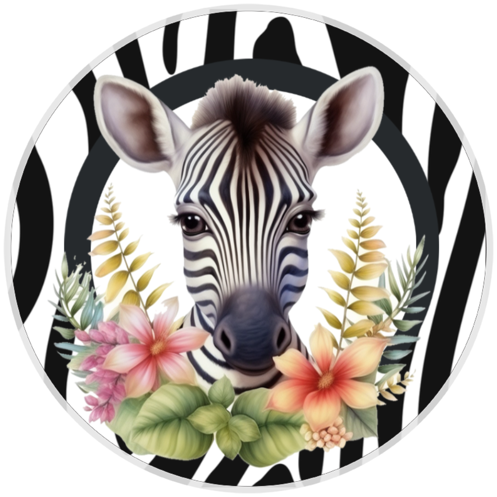 10” Zebra Floral Sign, Home Decor, Aluminum, The Ritzy Cactus
