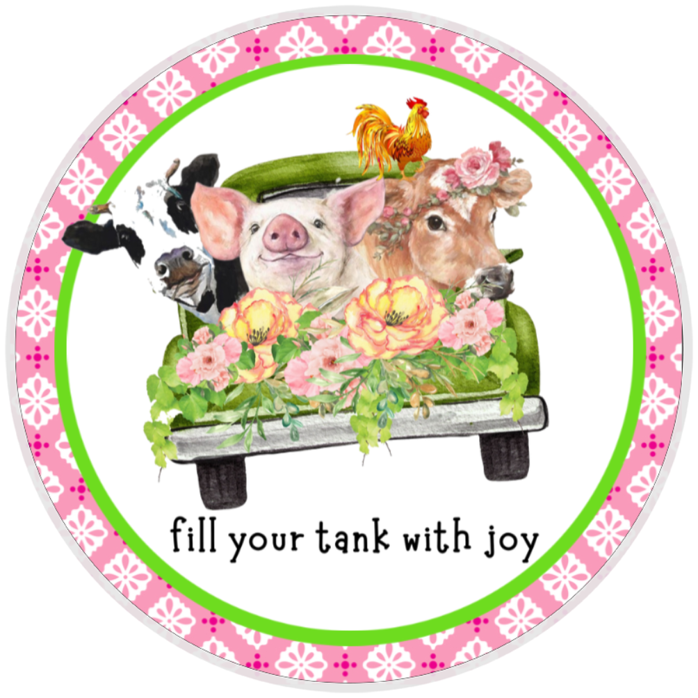 10” Fill You Tank With Joy Pig Cow Wreath Sign, Home Decor, Aluminum, The Ritzy Cactus