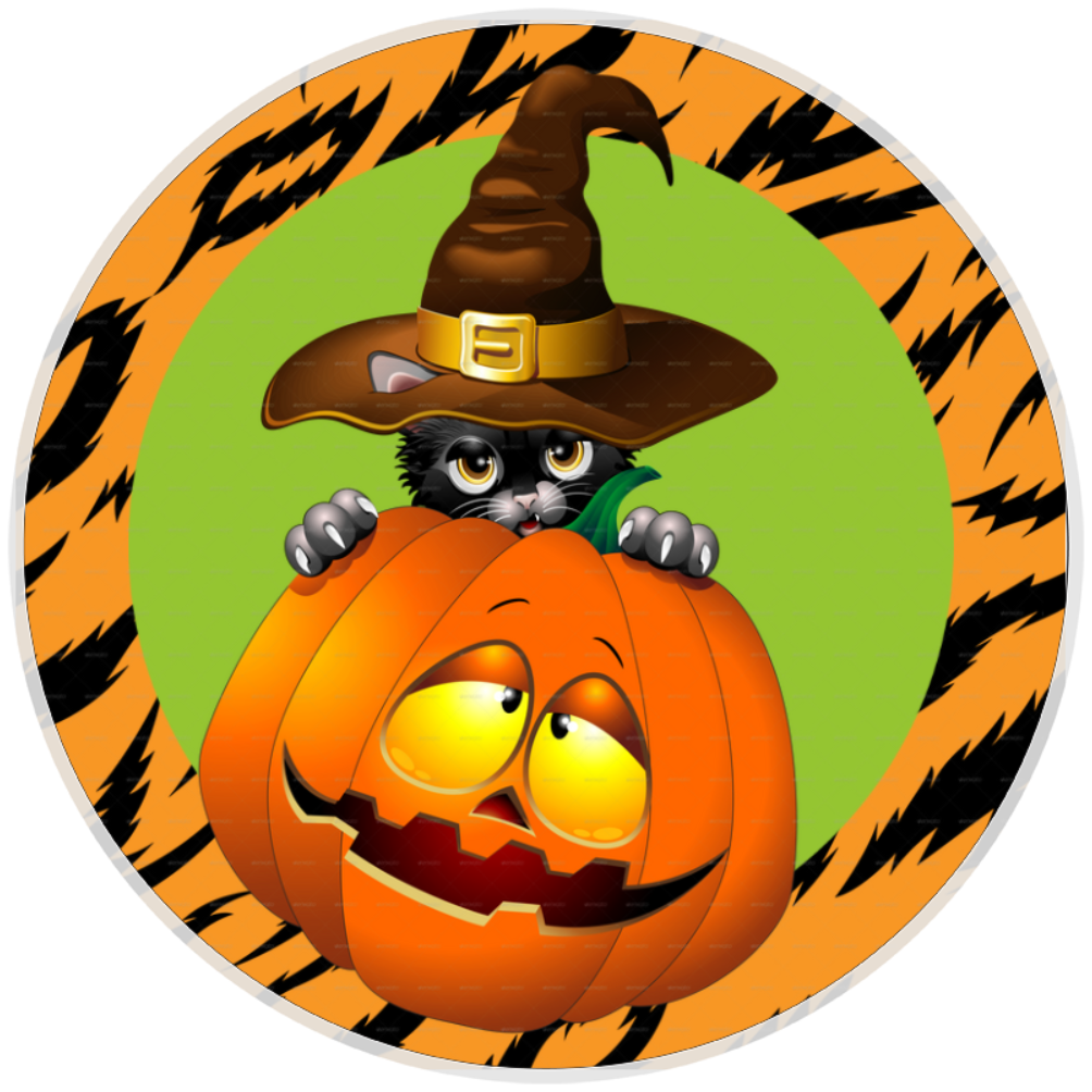 10” Black Cat Halloween Pumpkin Wreath Sign, Home Decor, Aluminum, The Ritzy Cactus