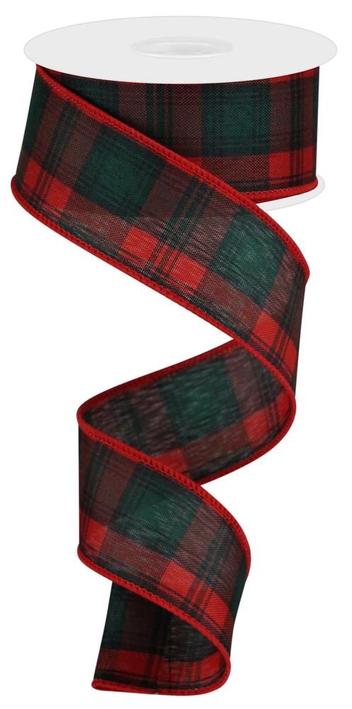 Red Emerald Plaid Wired Ribbon – 1.5" x 10 Yards, Wreath Ribbon, Craft Supplies, Holiday Ribbon