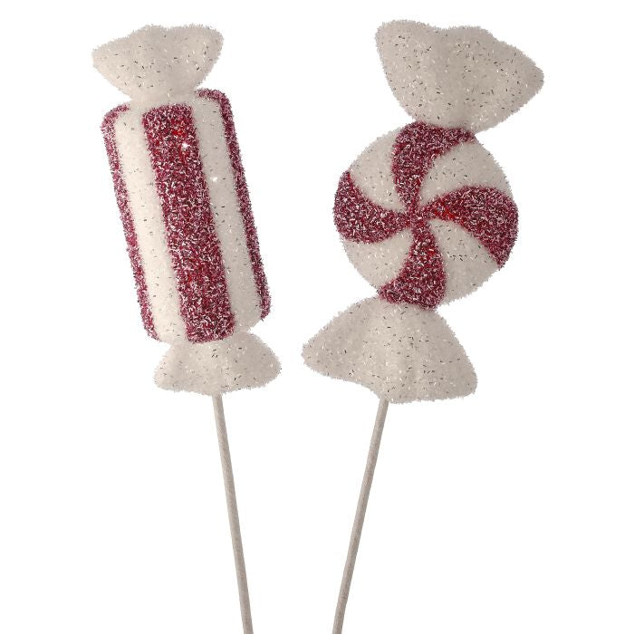 26" Glitter Sweet Candy stems 2/AST | Whimsical Wreath Pick | Holiday Embellishment | Sparkly Wreath Supply