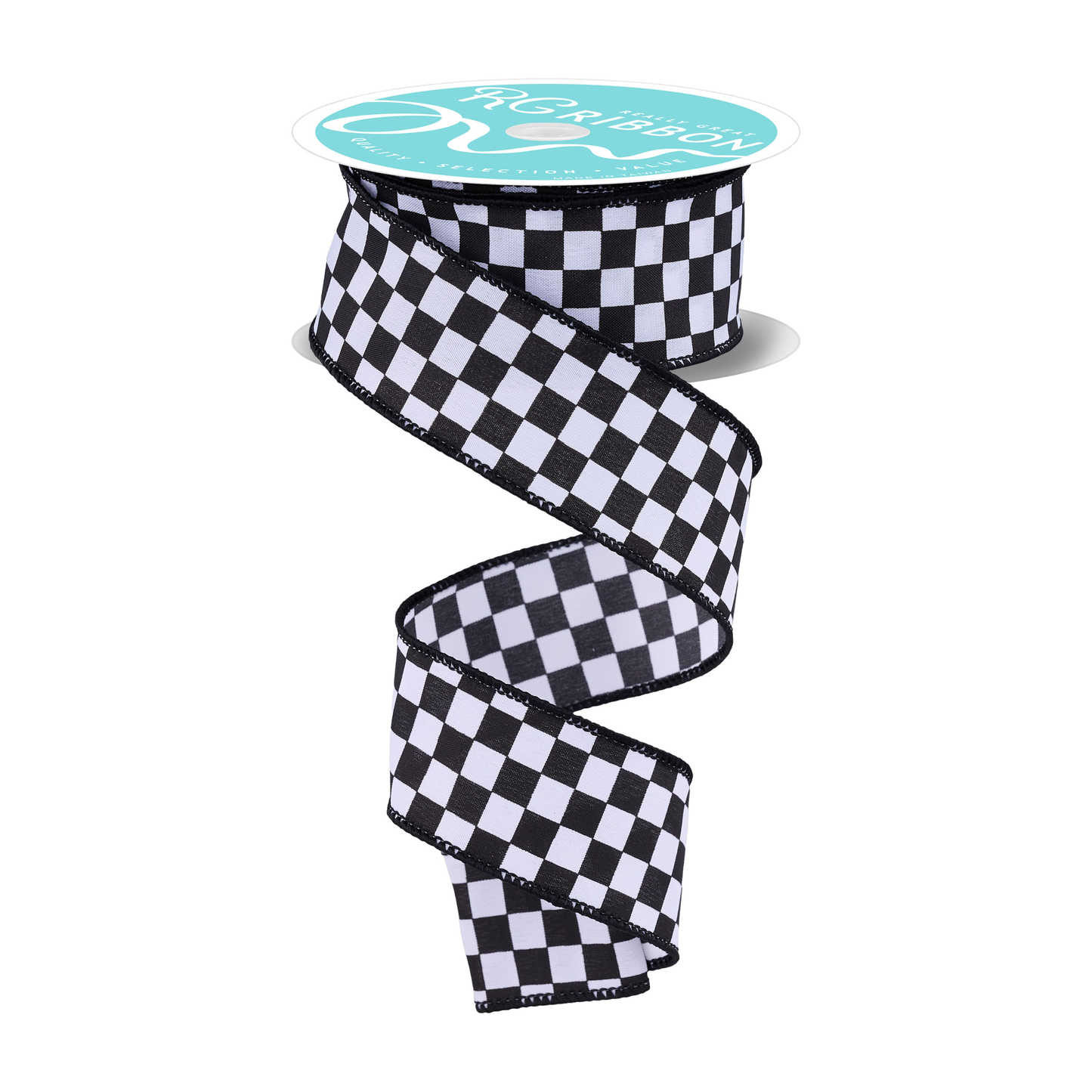 Mini Check Black and White Wired Ribbon by RG Ribbon – 1.5" x 10 Yards, Wreath Ribbon, Craft Supplies, The Ritzy Cactus