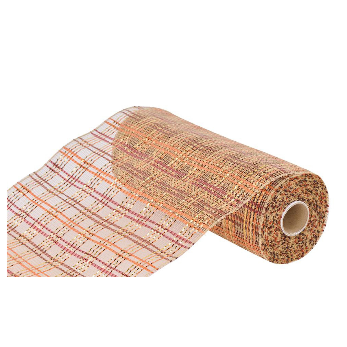 Vertical Foil Plaid Natural Orange Brown Burgundy Mesh: Deco Mesh -10 inches x 10yards, Poly Deco Mesh, DIY Crafts, Wreath Making