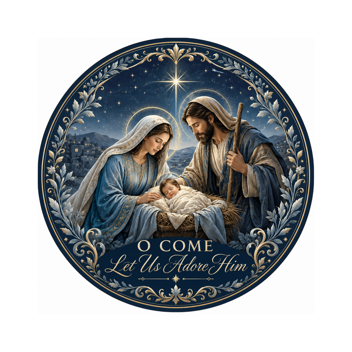 10" Come Let Us Adore Him Blue Sign, Metal Wreath Sign, Wreath Sign