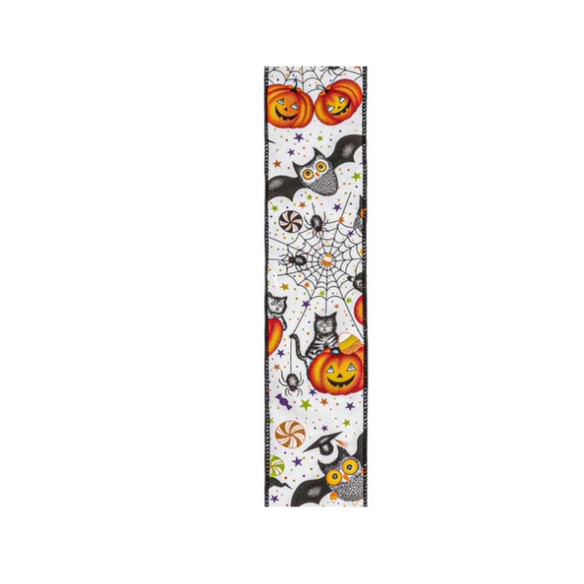 Halloween Friends on White Wired Ribbon – 2.5" x 10 Yards, Wreath Ribbon