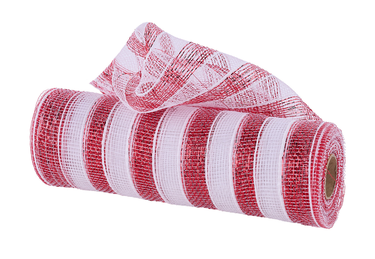 Red & White Stripe Deco Mesh - 10 inches x 10yards, Poly Deco Mesh, Craft Supplies, DIY Crafts, Wreath Making