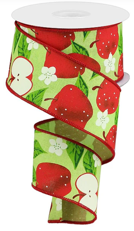 Apples On Royal Wired Ribbon – 2.5" x 10 Yards, Wreath Ribbon