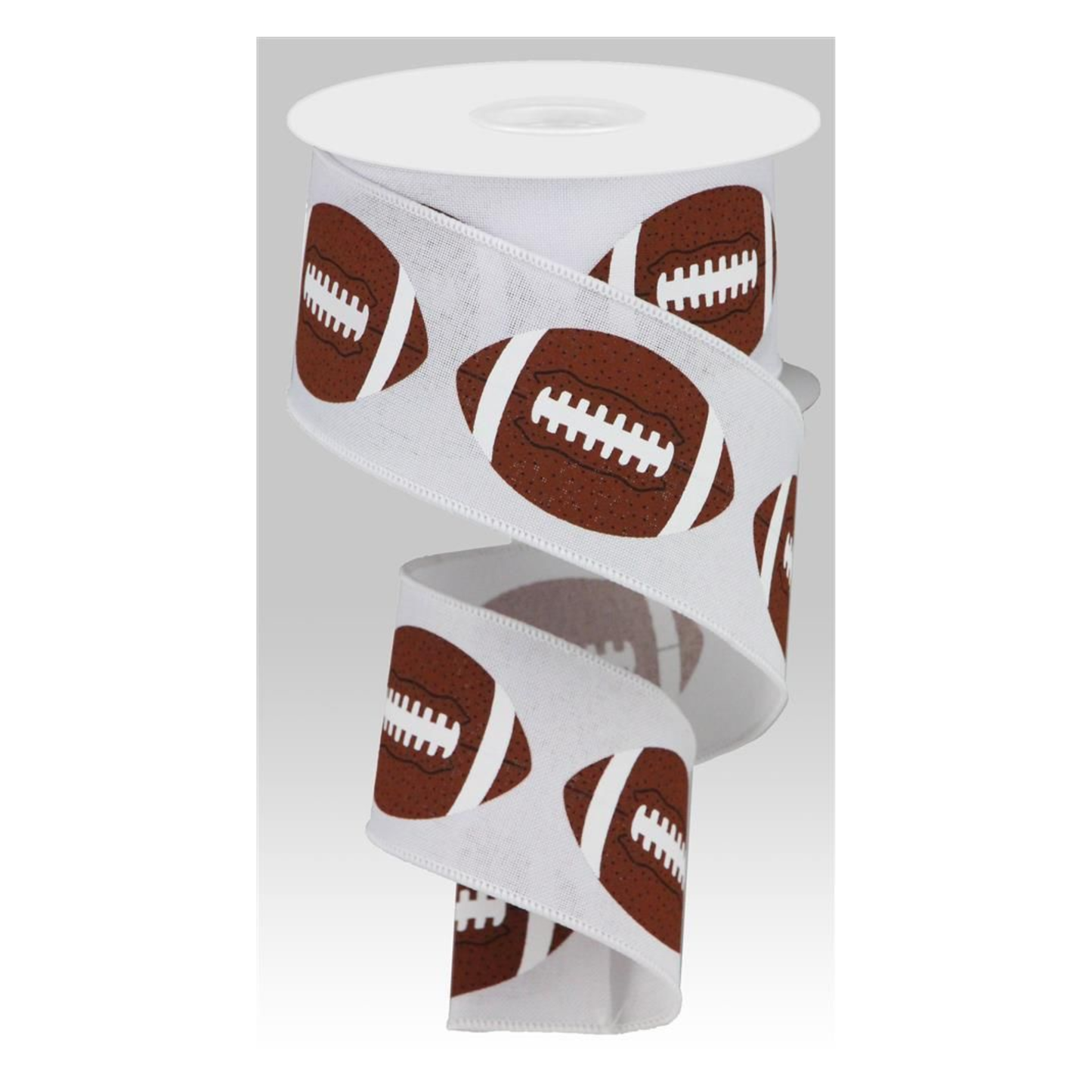 Football On Royal White Brown Wired Ribbon by RG Ribbon – 2.5" x 10 Yards, Wreath Ribbon, Craft Supplies