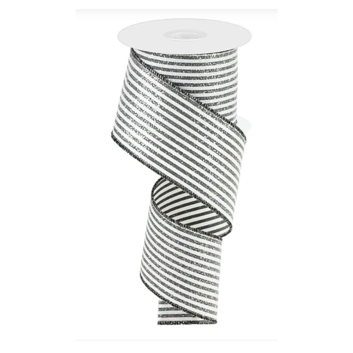 2.5" x 10yd Vertical Black White Stripes W/Glitter Wired Ribbon Wreath Ribbon