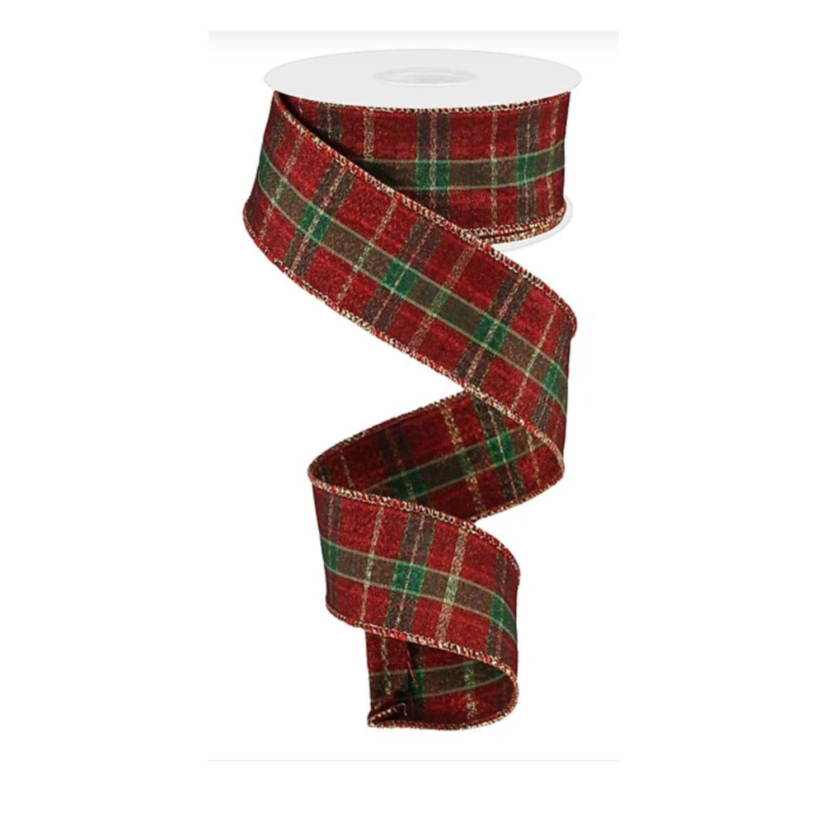 Metallic Red Gold Green Plaid Wired Ribbon – 1.5" x 10 yards