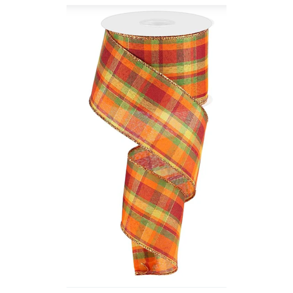 Woven Fall Plaid w/Metallic Thread Wired Ribbon – 2.5" x 10 Yards, Wreath Ribbon