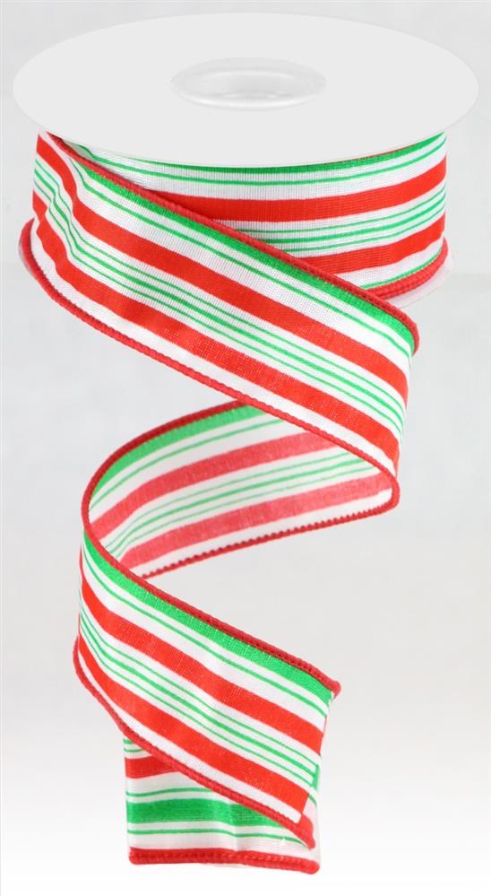 Christmas Vertical Stripe Ribbon Candy Look Wired Ribbon – 1.5" x 10 Yards, Holiday Wreath Ribbon, Craft Supplies