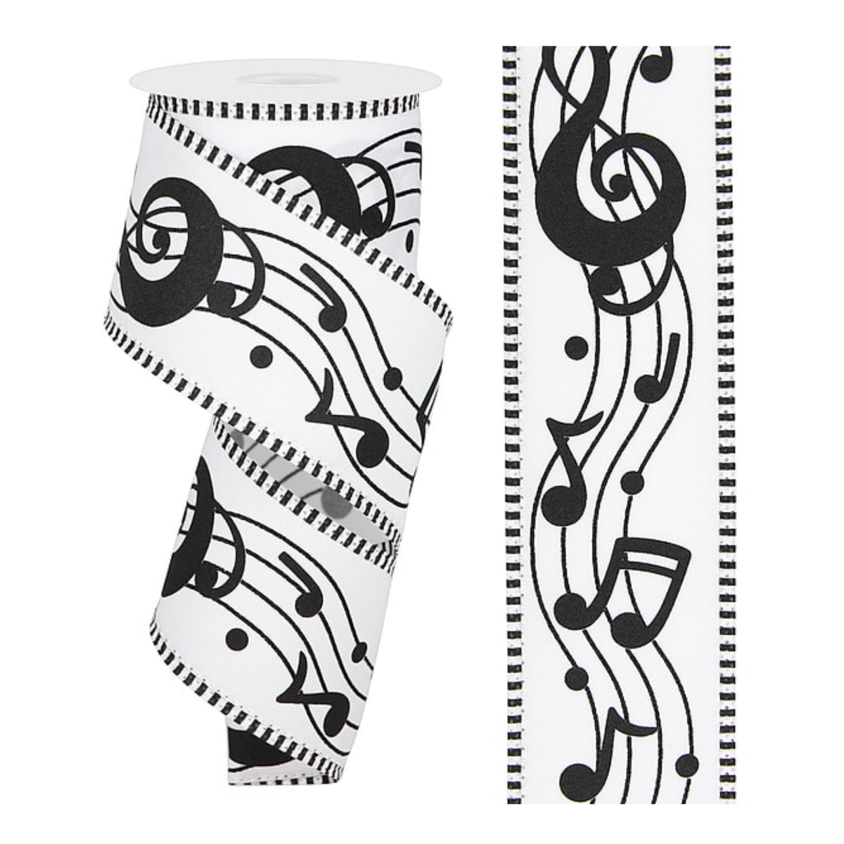 Bold Music Note Striped Edge Wired Ribbon – 2.5" x 10 Yards, Wreath Ribbon