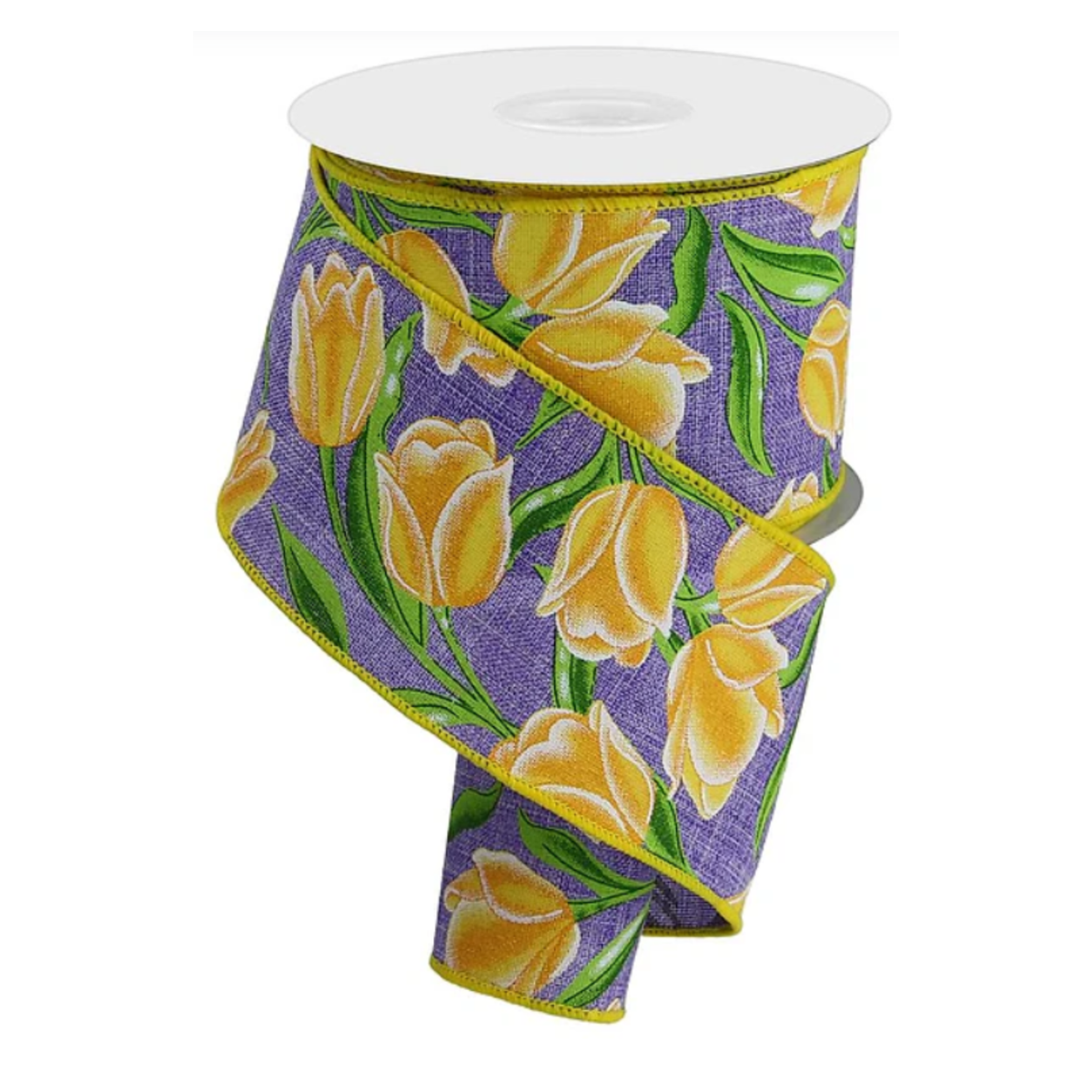 Tulips On Royal Wired Ribbon – 2.5" x 10 Yards, Wreath Ribbon