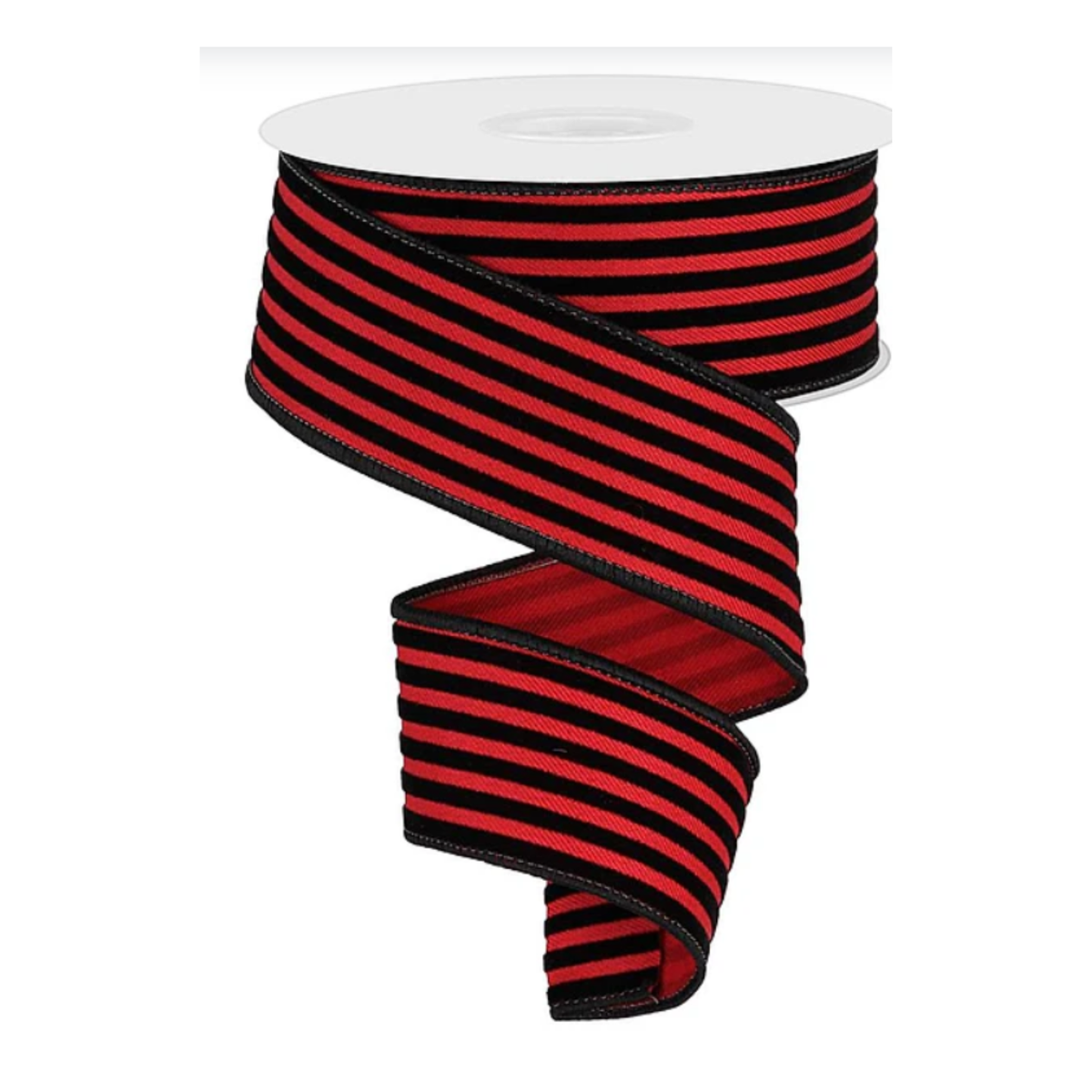 Velvet Vertical Thin Line Red Black Wired Ribbon – 1.5" x 10 yards