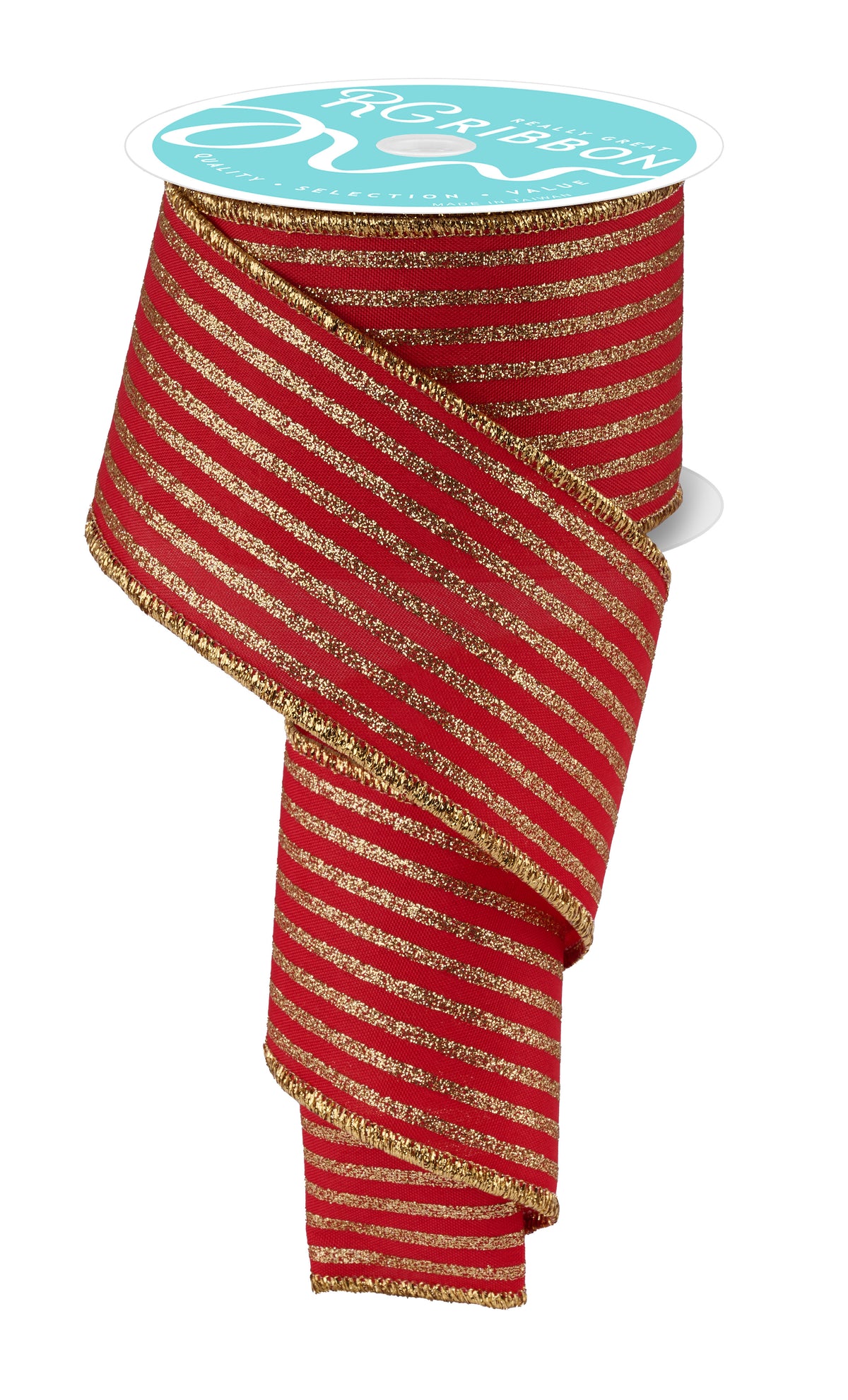 Red and Gold Classic Vertical Stripe Wired Ribbon – 2.5" x 10 Yards, Holiday Wreath Ribbon, Craft Supplies, Winter Ribbon