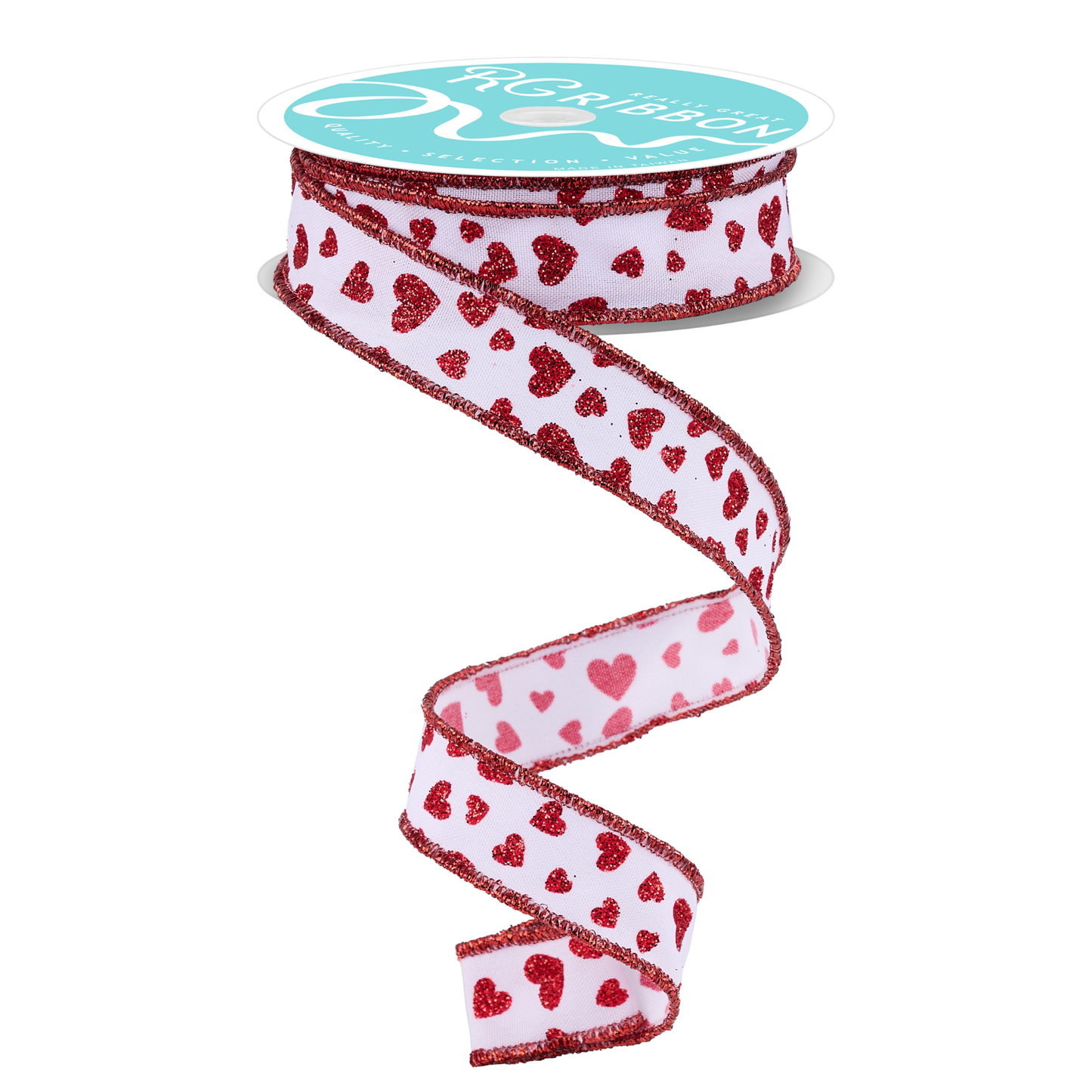 Glitter Mini Heart Wired Ribbon by RG Ribbon – 7/8" x 10 Yards, Wreath Supplies, The Ritzy Cactus