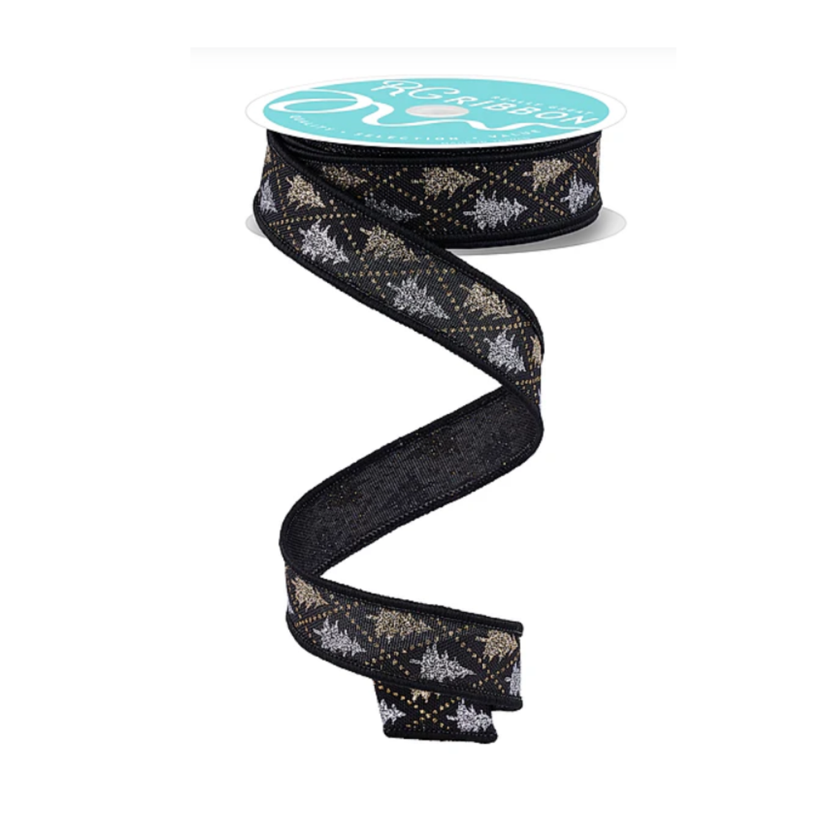 Glitter Tree Wired Ribbon by RG – 7/8" x 10 Yards, Wreath Ribbon