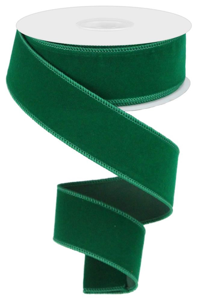 Green Velvet Wired Ribbon – 1.5" x 10 Yards, Holiday Wreath Ribbon, Craft Supplies