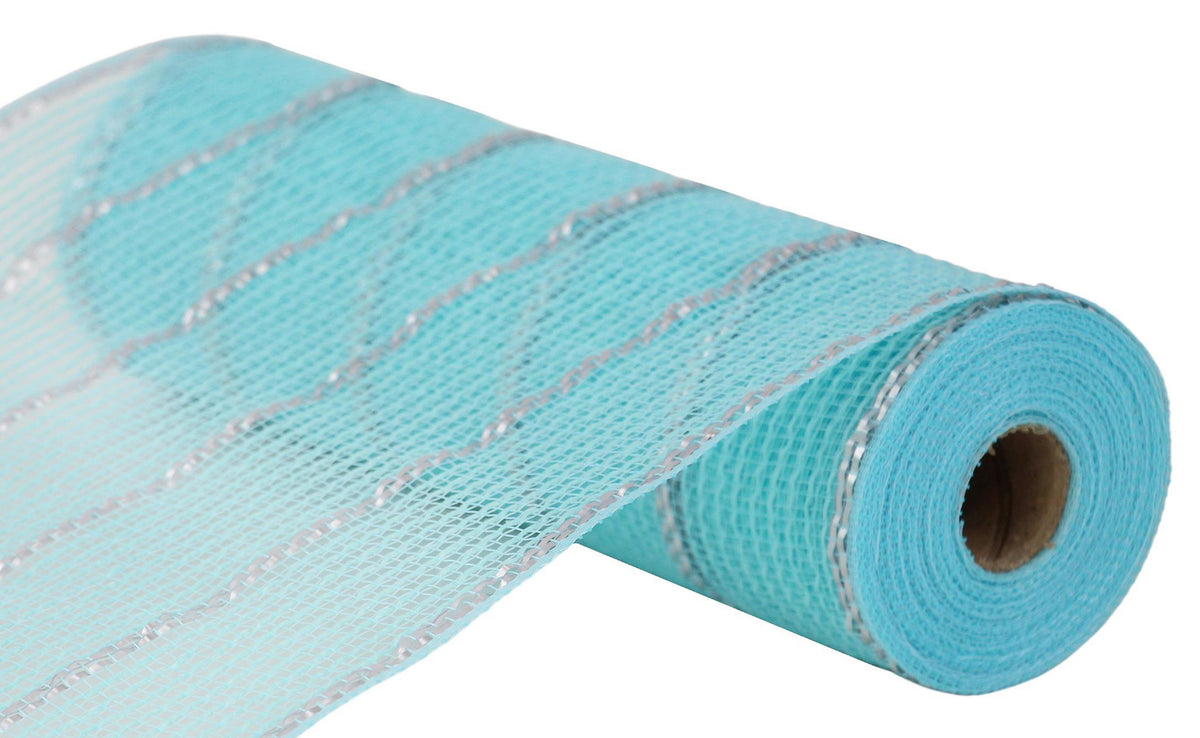 Ice Blue & Silver Wide Stripe Deco Mesh -10.25 inches x 10yards, Poly Deco Mesh, Craft Supplies, DIY Crafts, Wreath Making