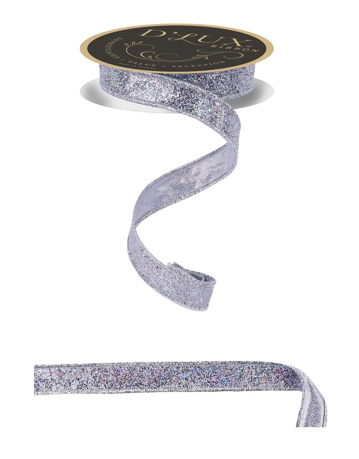 Silver Metallic Laser Glitter Wired Ribbon – 7/8" x 10 Yards, Holiday Wreath Ribbon, Craft Supplies