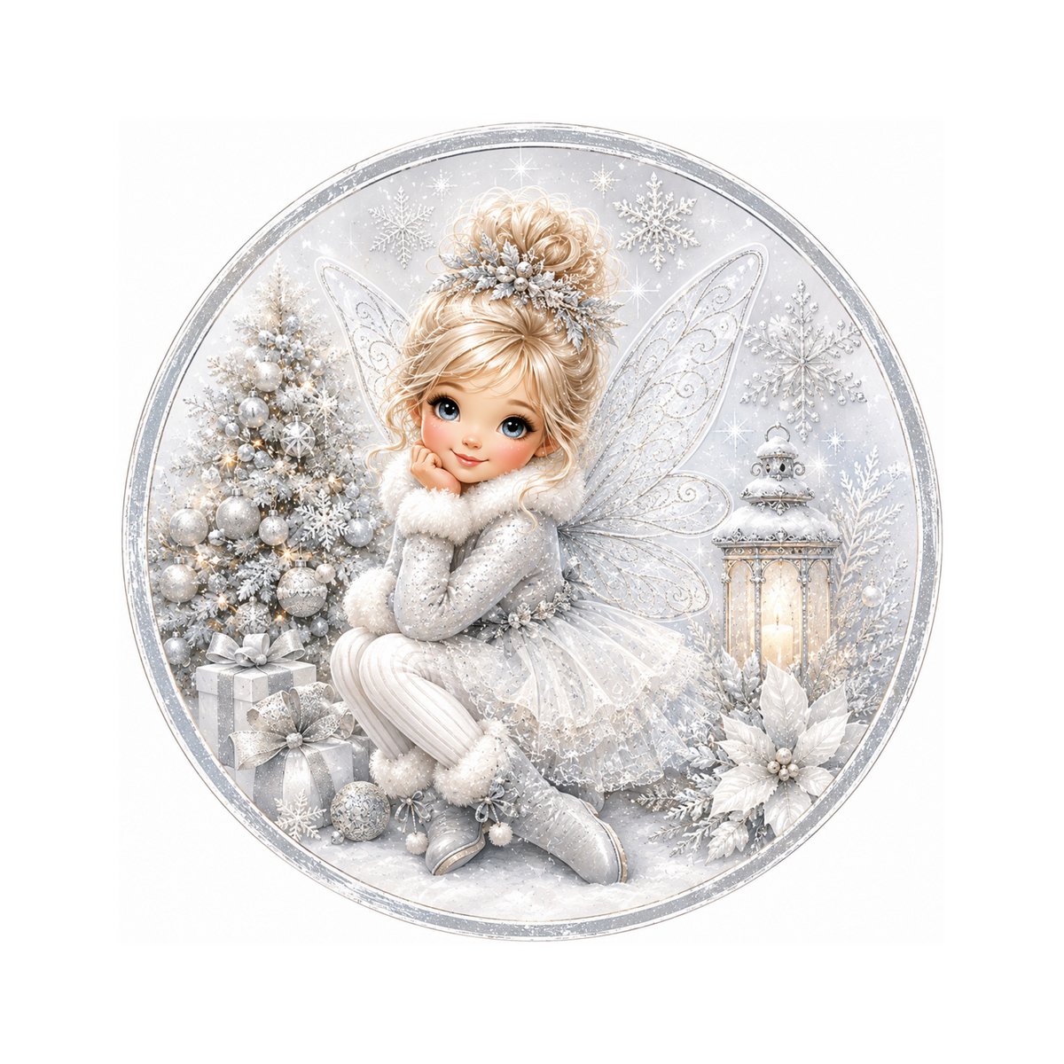 10" Winter Fairy Sign, Metal Wreath Sign, Home Holiday Decor