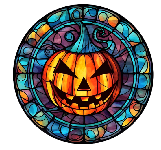 10” Faux Stained Glass Look Halloween Pumpkin Metal Sign, Wreath Sign, Metal Sign, Home Decor