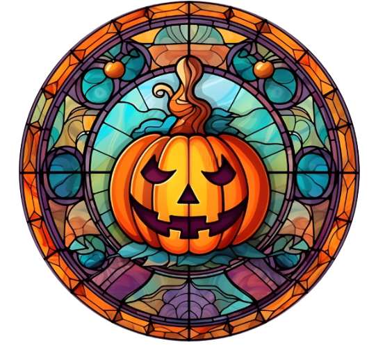 10” Faux Stained Glass Look Halloween Jack O Lantern Metal Sign, Wreath Sign, Metal Sign, Home Decor