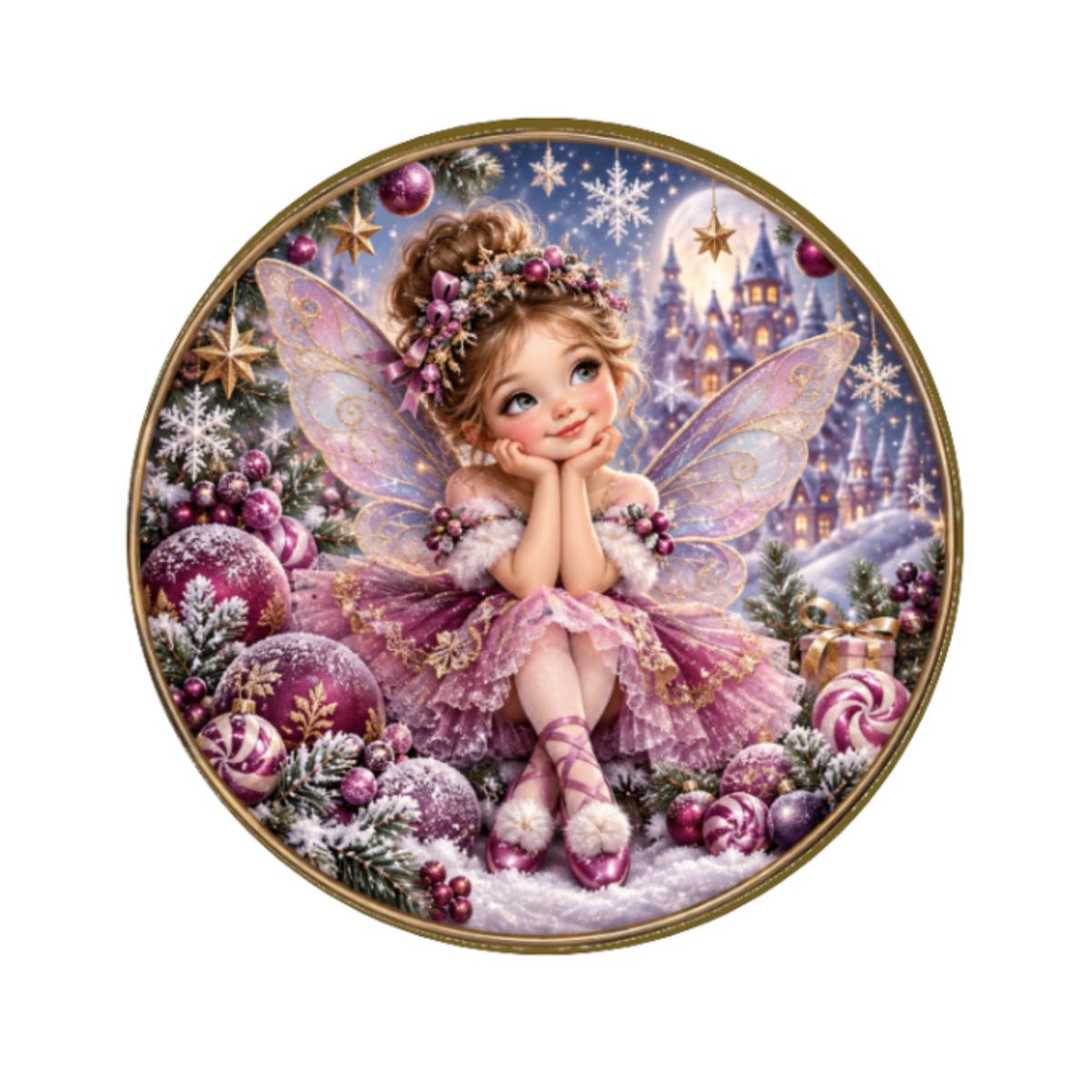 10" Sugarplum Fairy Sign, Metal Wreath Sign, Christmas Wreath Sign
