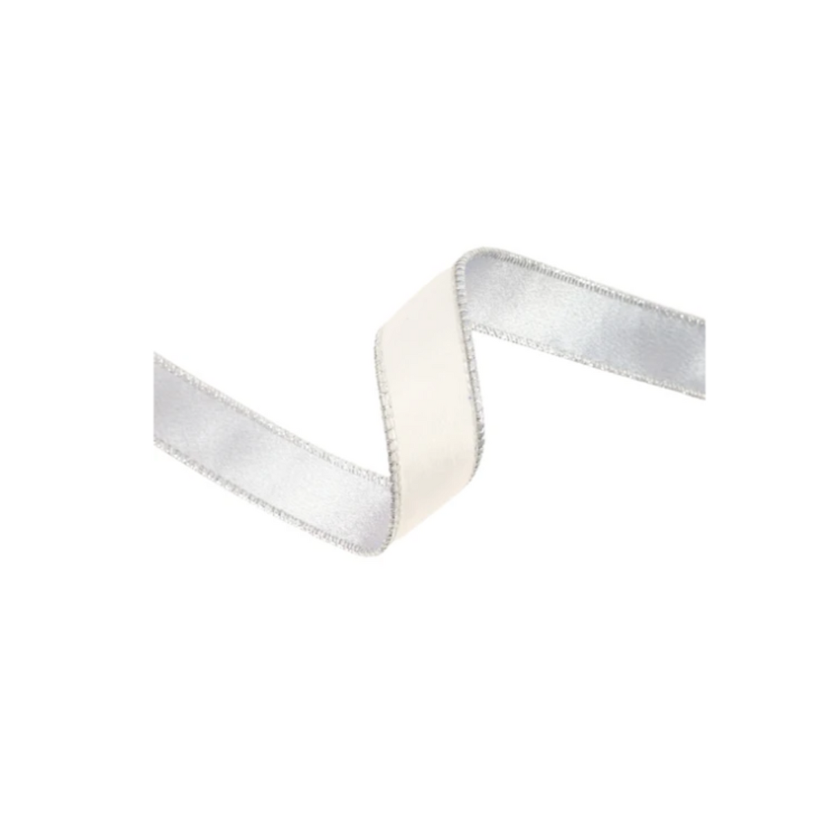 Reversible White Silver Wired Ribbon by RG – 1" x 10 Yards, Wreath Ribbon