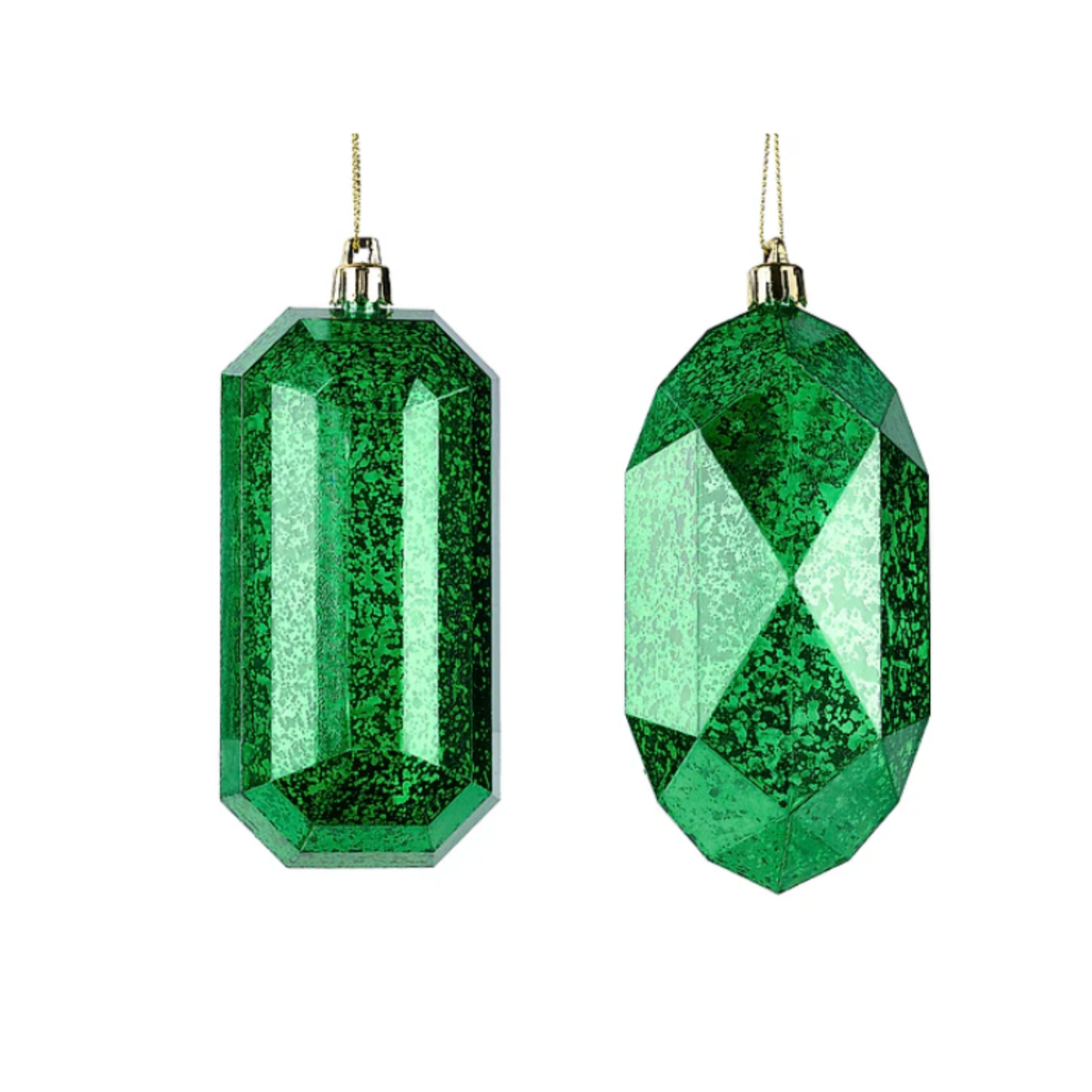 Set of 2 Assorted - 5.25"L Green Antique Look Jewel Gem Ornament, Wreath Embellishment