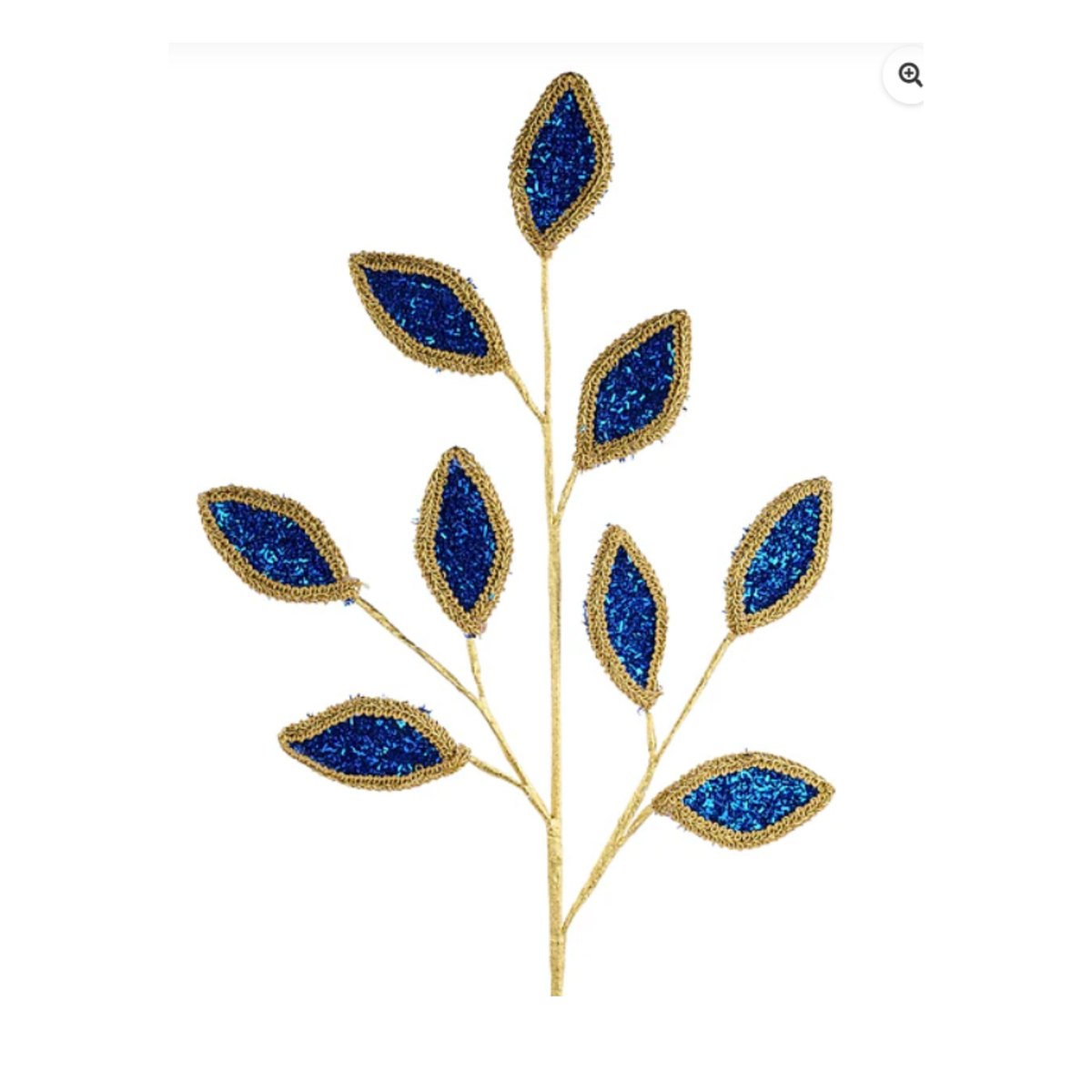 28"L Royal Blue Gold Vglitter/Lace Leaf Spray Wreath Embellishment