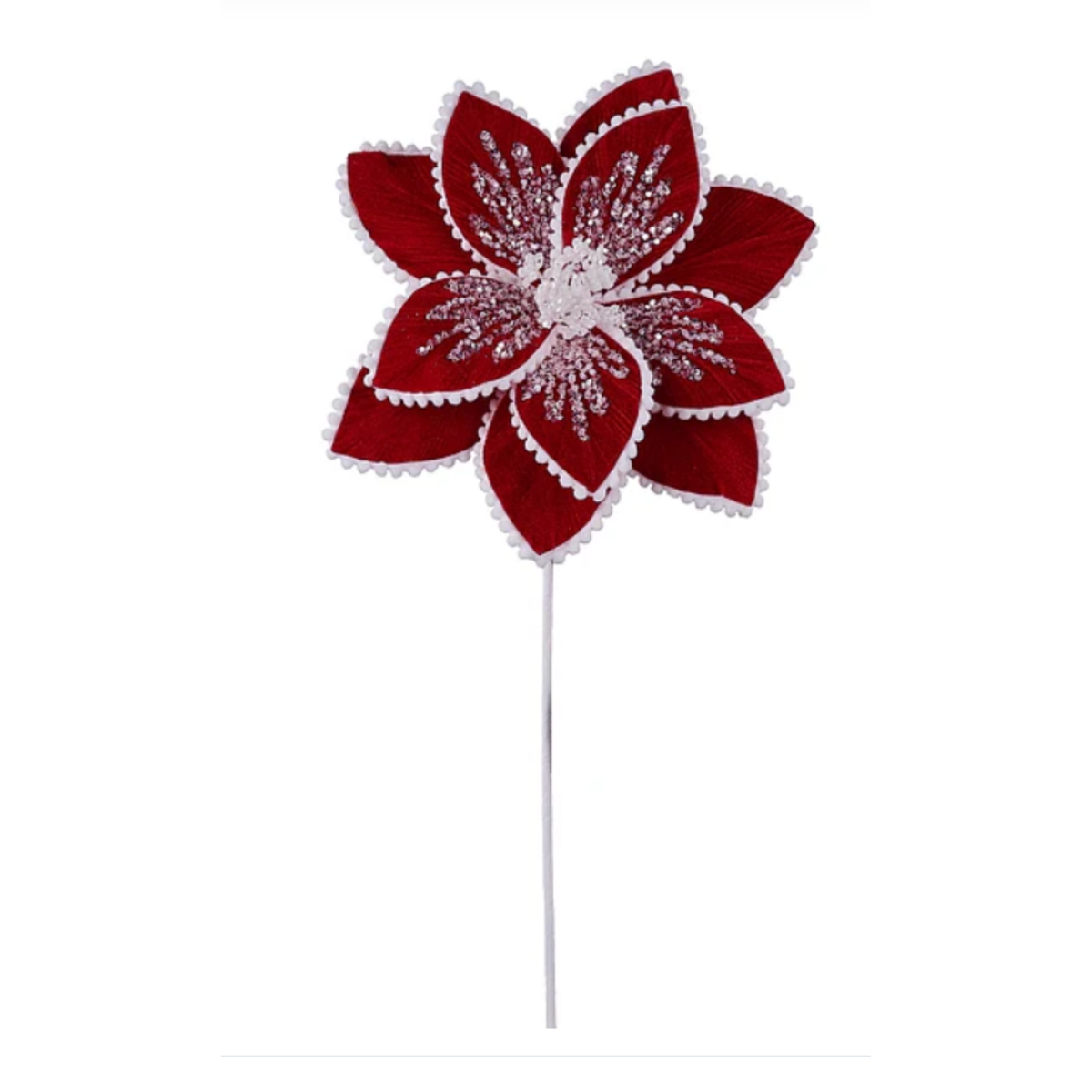 20"L x 12"Dia Red & White Snowdrift/Glttr Poinsettia Wreath Embellishment