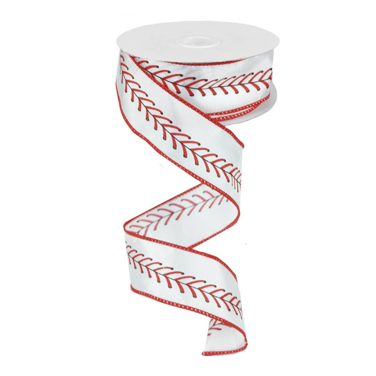 Baseball Seam Wired Ribbon 1.5" x 10 Yards, Wreath Ribbon, Craft Supplies