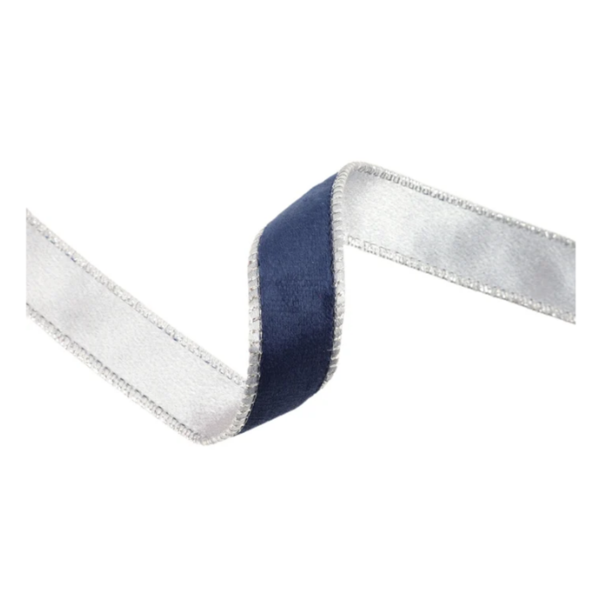 Reversible Navy Blue Silver Velvet Wired Ribbon – 1" x 10 Yards, Wreath Ribbon