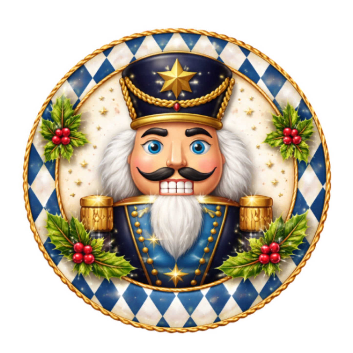 Nutcracker Blue Harlequin Christmas Sign 10" Wreath Sign, Home Decor, The Ritzy Cactus