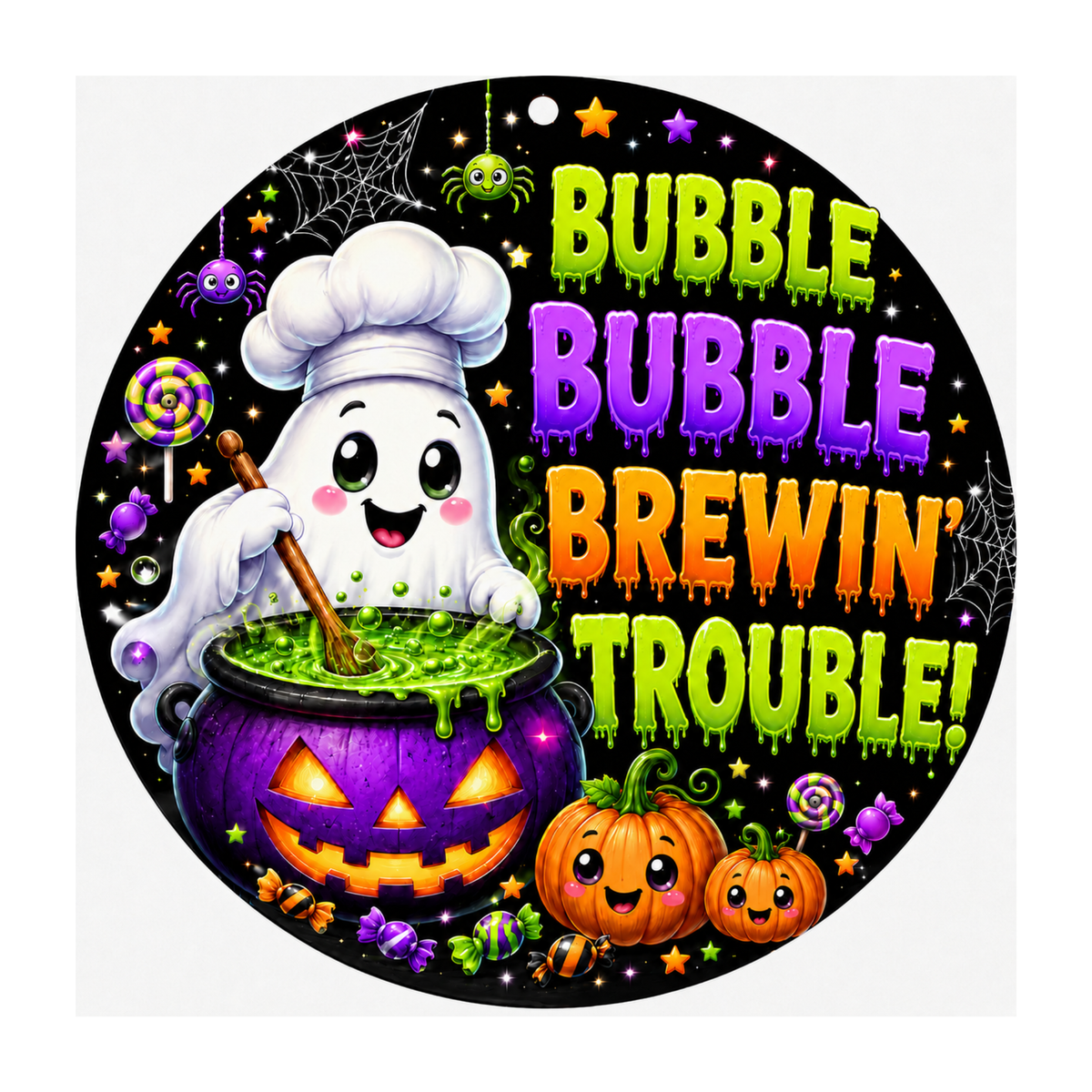 10" Bubble Trouble Halloween Sign, Metal Wreath Sign, Halloween Sign Home Decor