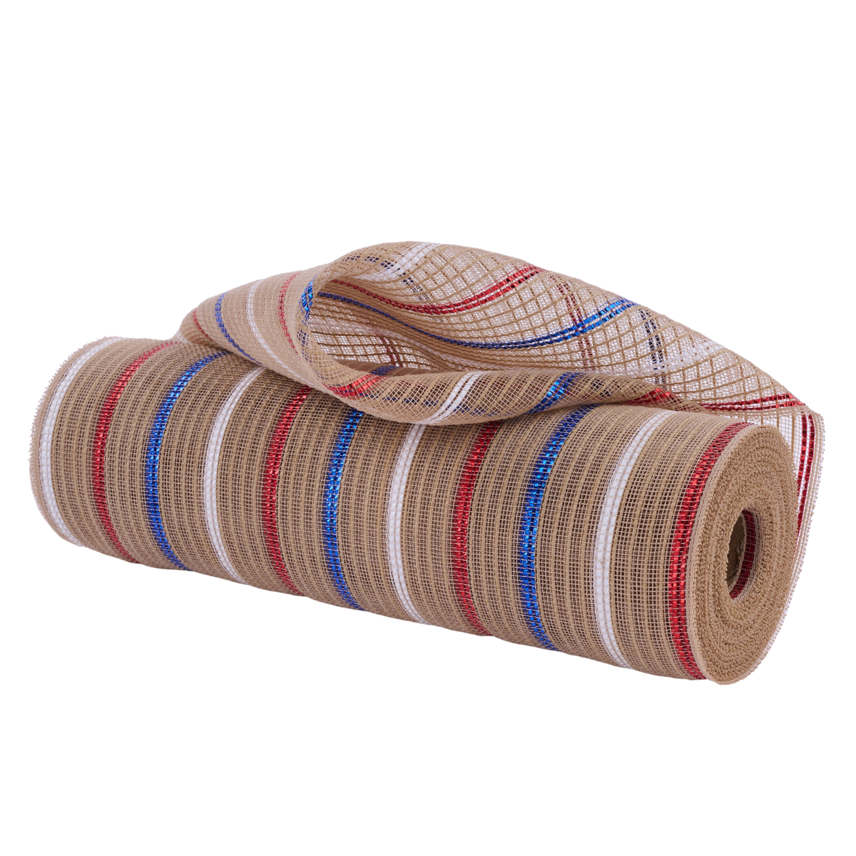 Fine Weave Jute Border Stripe Red White Blue Mesh, Deco Patriotic Mesh -10 inches x 10yards, Poly Deco Mesh, DIY Crafts, Wreath Making
