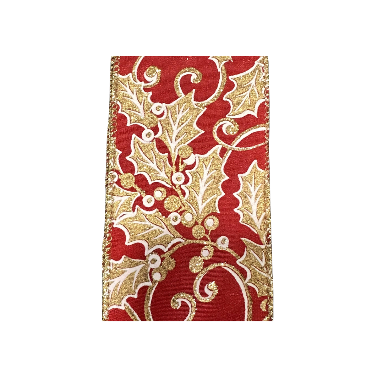 Red Gold Holly Wired Ribbon – 2.5" x 10 Yards, Wreath Ribbon