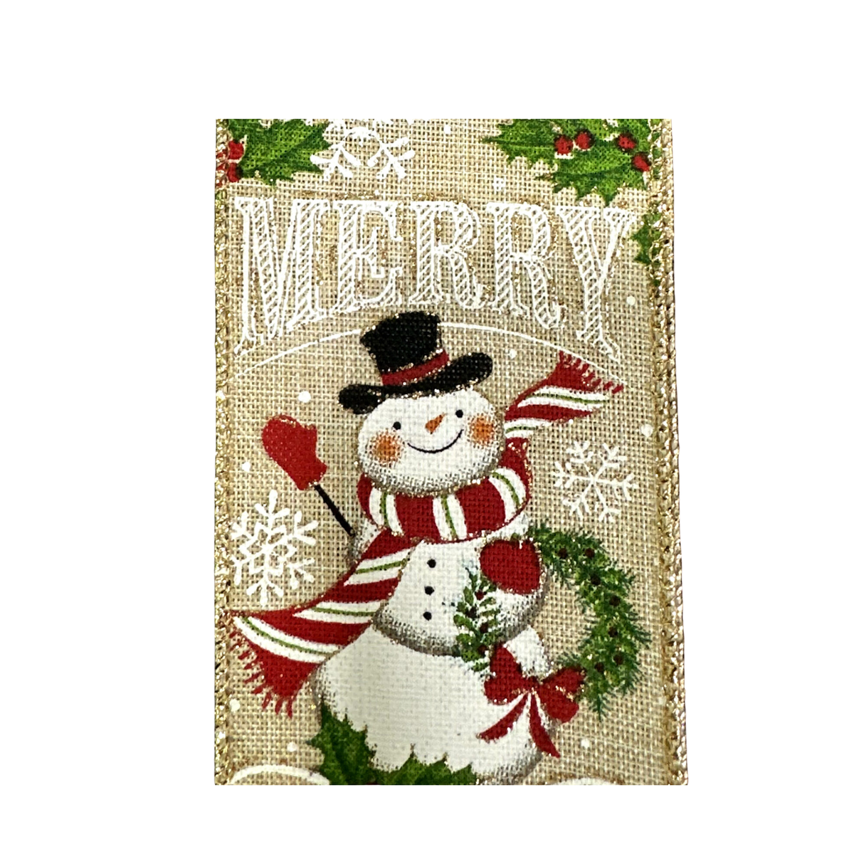 Merry Christmas Snowman Holiday Wired Ribbon – 2.5" x 10 Yards, Wreath Ribbon
