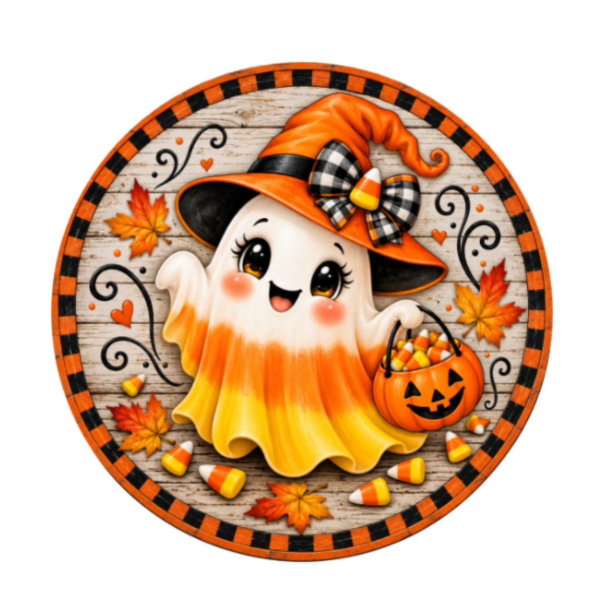 Candy Corn Ghost Metal Wreath Sign, Halloween Wreath Sign