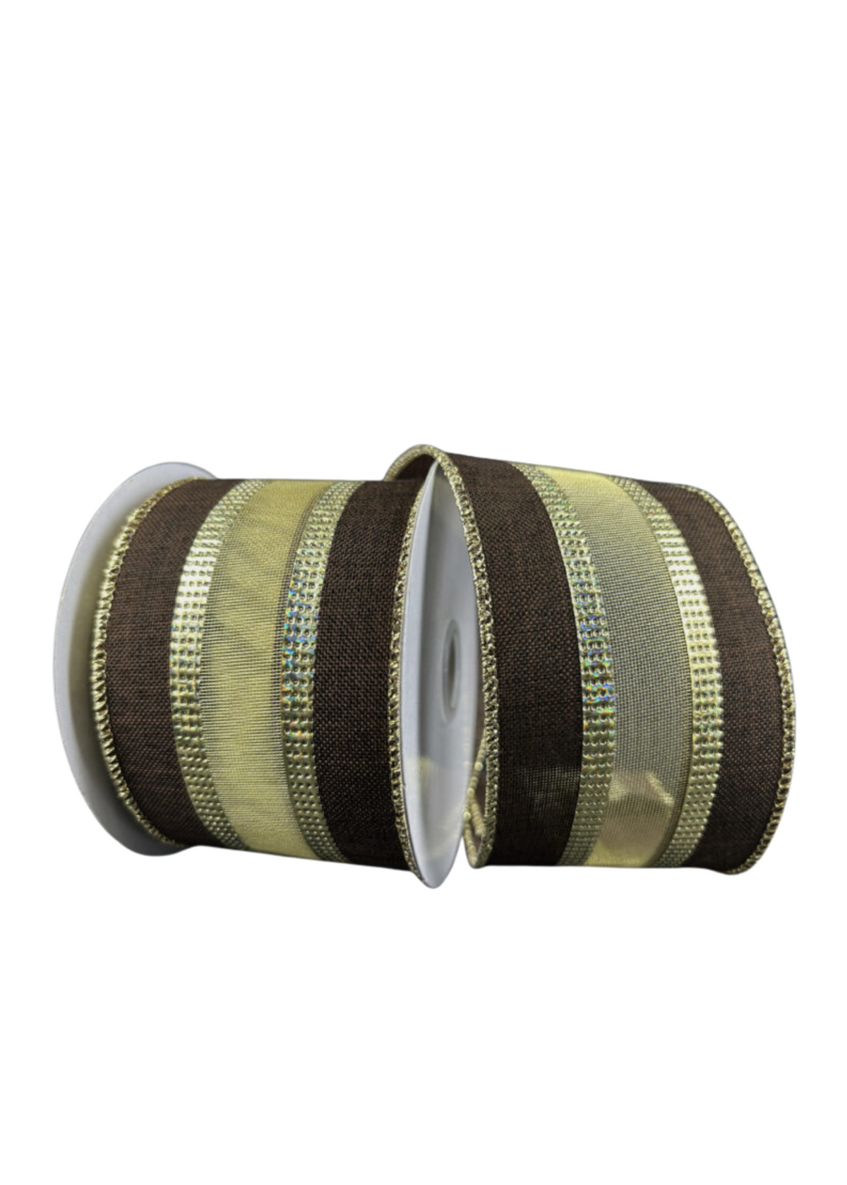 Chocolate Brown & Sheer Gold Wide Stripe Ribbon – 2.5" x 10 Yards, Holiday Wreath Ribbon, Craft Supplies, Fall Ribbon
