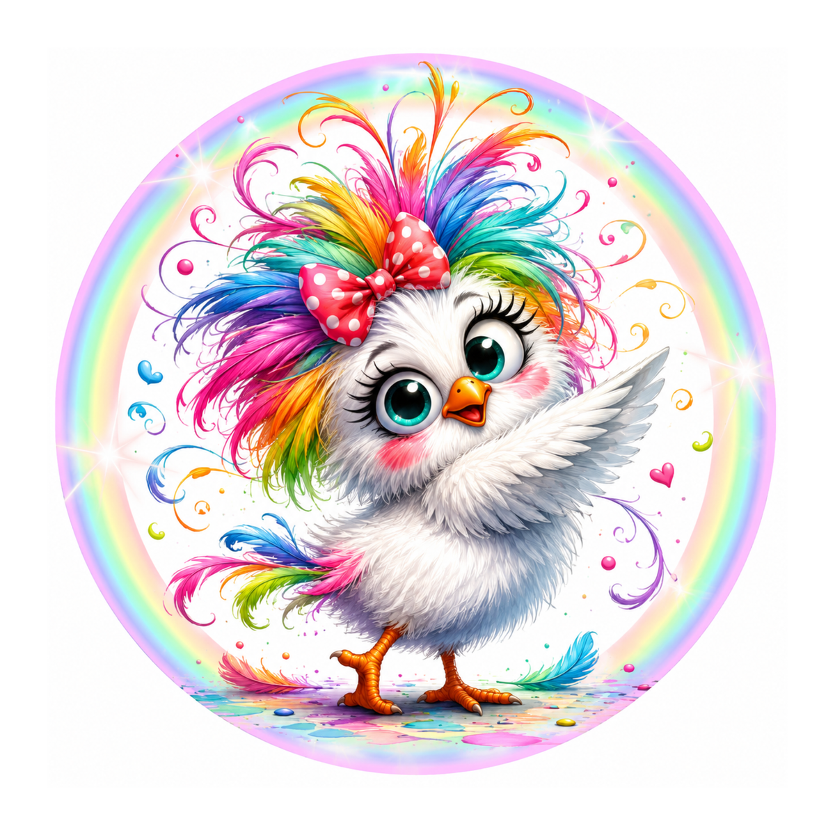 10" Wild Rainbow Chicken Sign, Metal Wreath Sign, Home Decor
