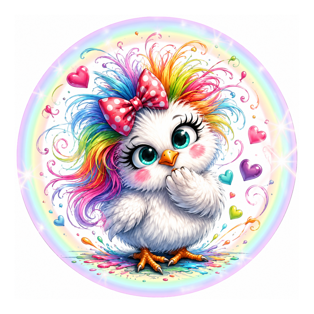 10" Wild Rainbow Chicken 2 Sign, Metal Wreath Sign, Home Decor