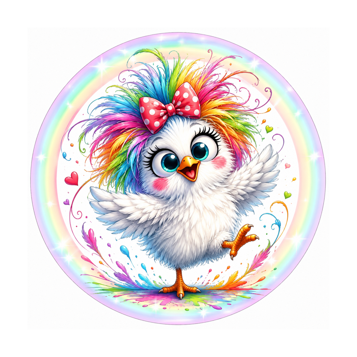 10" Wild Rainbow Chicken 3 Sign, Metal Wreath Sign, Home Decor